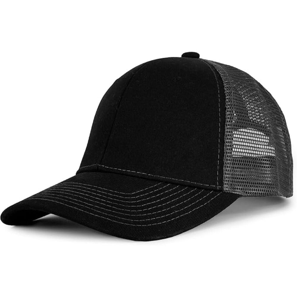 Unisex Mesh Black Gray Washed 100% Cotton Adjustable Strap Classic Baseball Cap